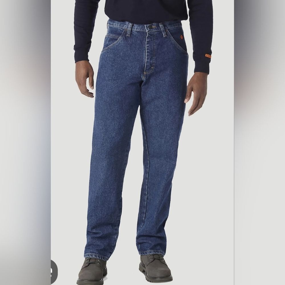 Wrangler Riggs Workwear FR Fire Resistant Blue Denim Jeans 46x30